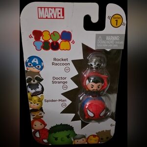 Marvel Tsum Tsum Toy Set Rocket Raccoon, Doctor Strange, And Spider-Man